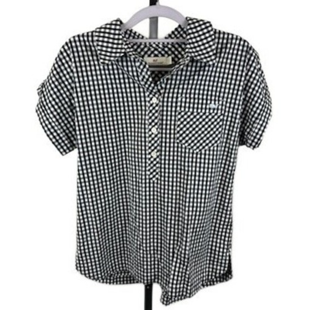 Vineyard Vines Women's Size 4 Gingham Check Short Sleeve Collared Shirt